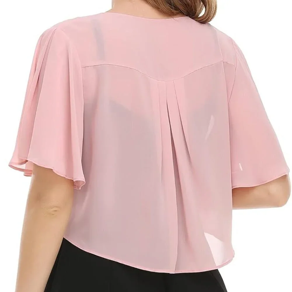 Women’s Chiffon Shrug Wraps Open Front Tie Top Casual Evening Dress Accessory